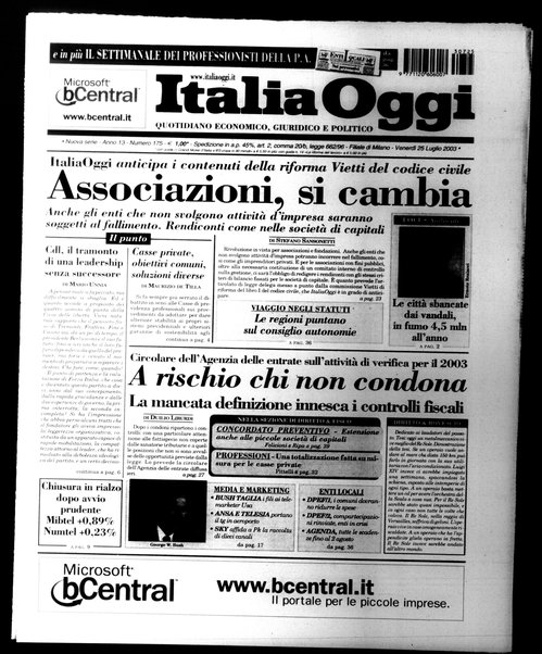 Italia oggi : quotidiano di economia finanza e politica